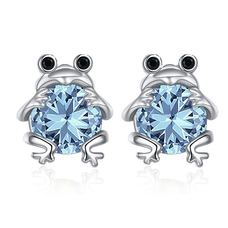 Sterling Silver Cubic Zirconia Frog Stud Earrings-2