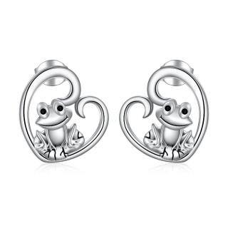 Sterling Silver Frog Stud Earrings-5