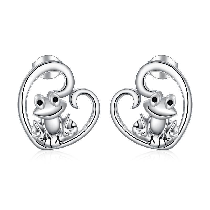 Orecchini a perno a forma di rana in argento sterling-1