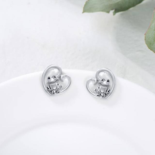 Sterling Silver Frog Stud Earrings-3