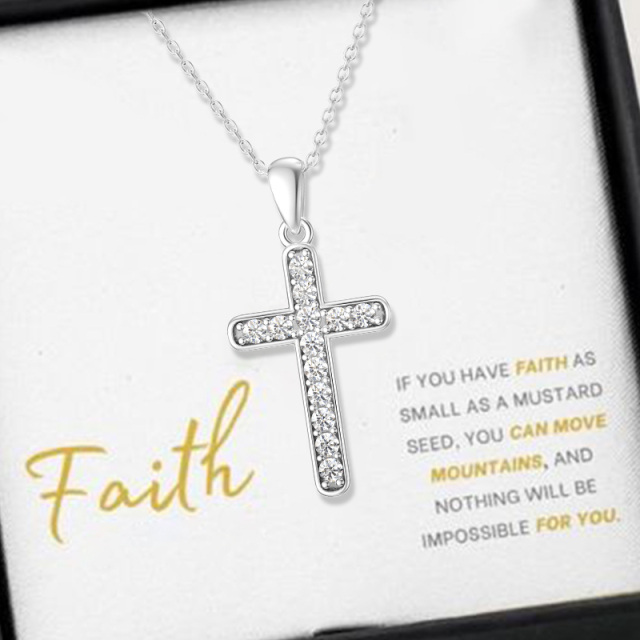 Sterling Silver Full Cubic Zirconia Inserted Cross Pendant Necklace-6