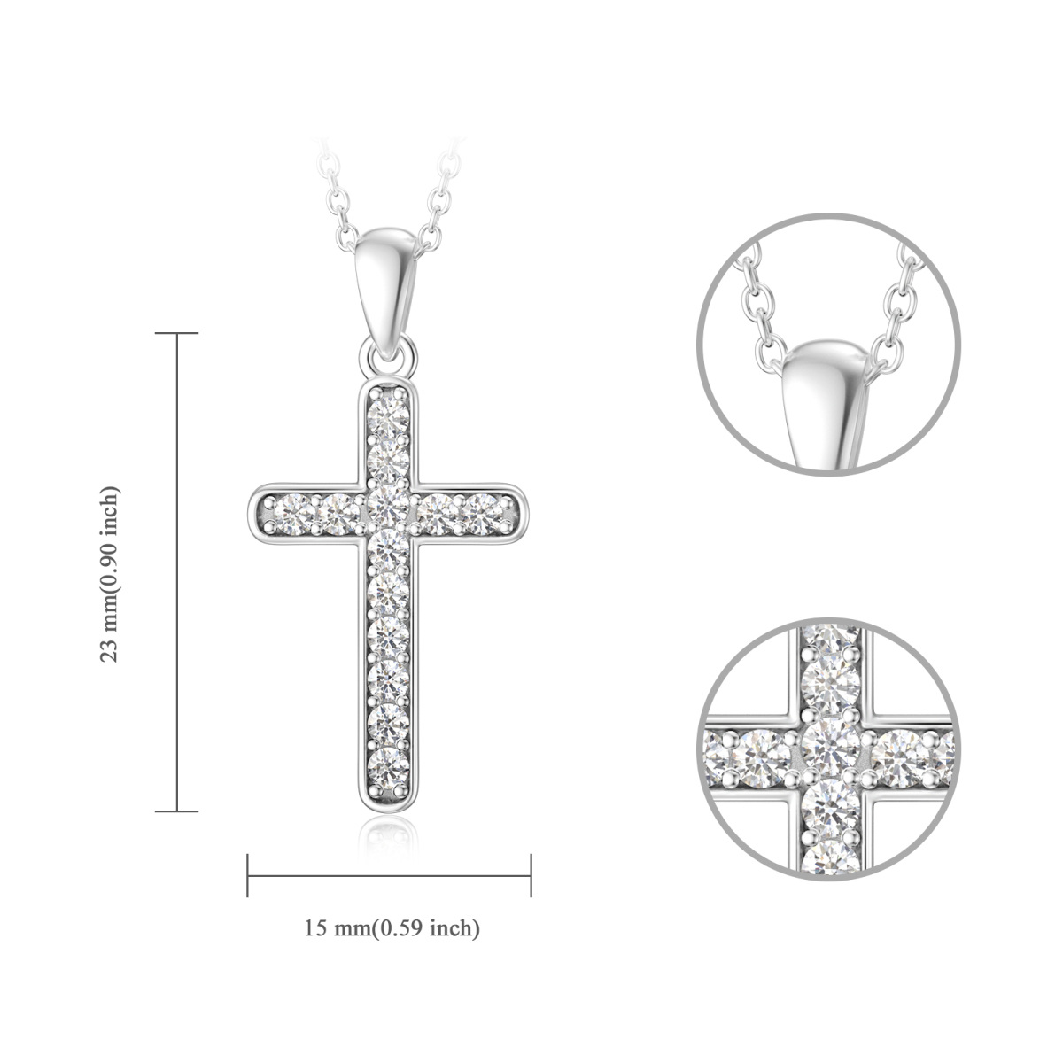 Colar com pingente de cruz em prata esterlina com zircónias cúbicas-7