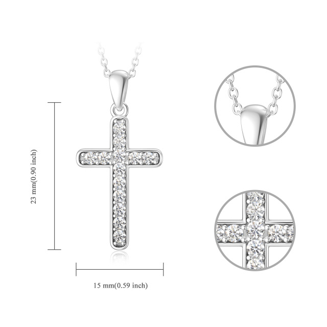 Sterling Silver Full Cubic Zirconia Inserted Cross Pendant Necklace-7