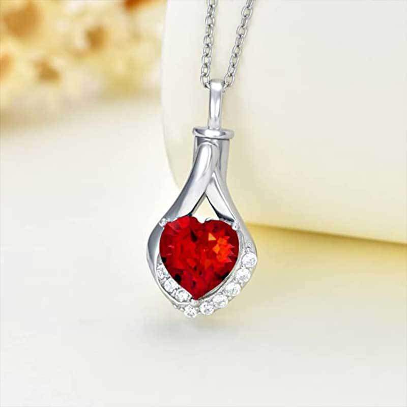 Plata de Ley Garmet Cristal Corazón Urna Collar para Cenizas-3