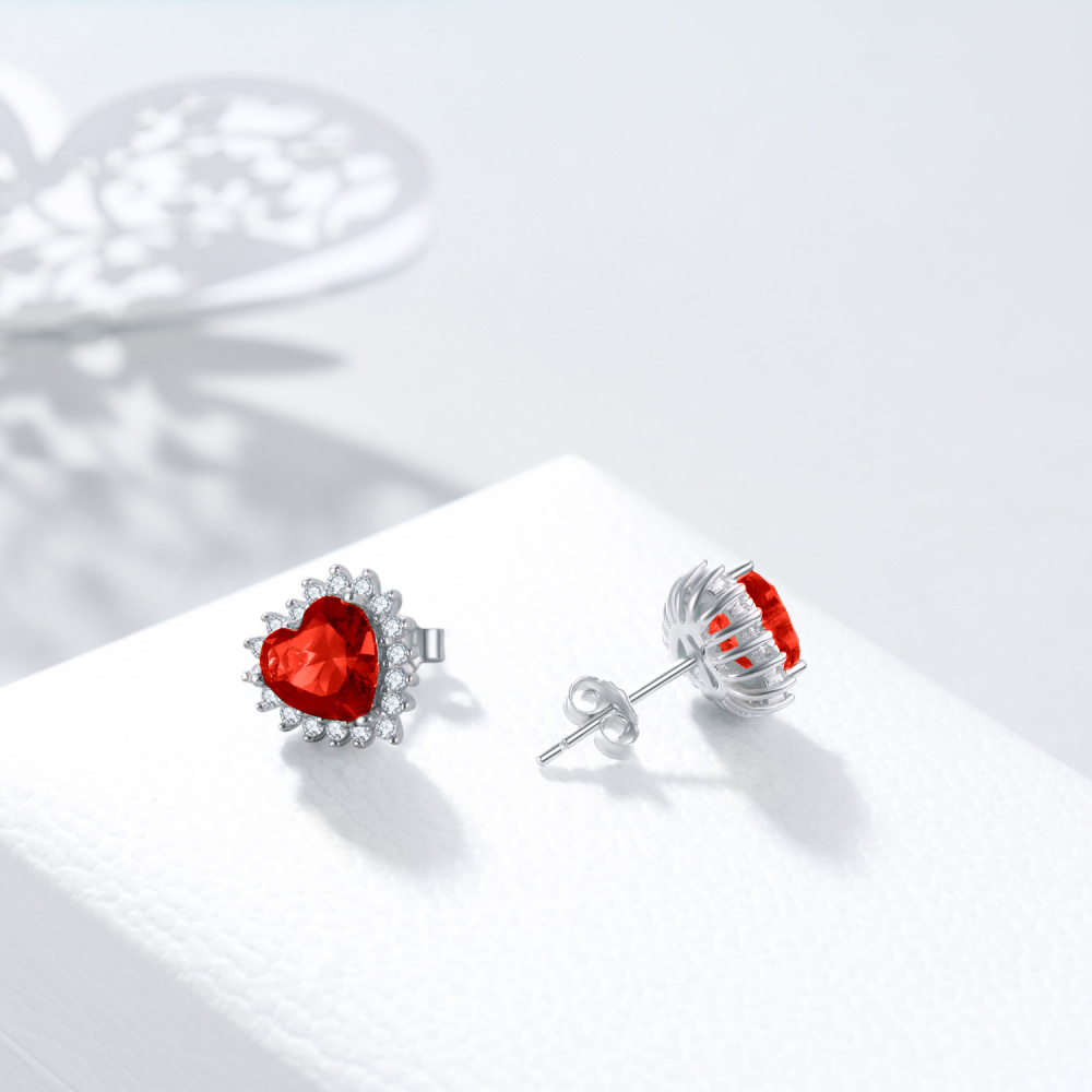Boucles d'oreilles en argent sterling avec cœur en grenat-3