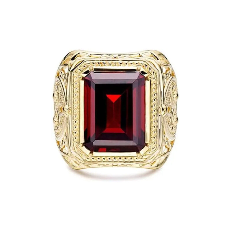 10K Gold Emerald Cut Custom Ring Gemstone Anniversary Rings for Men-19