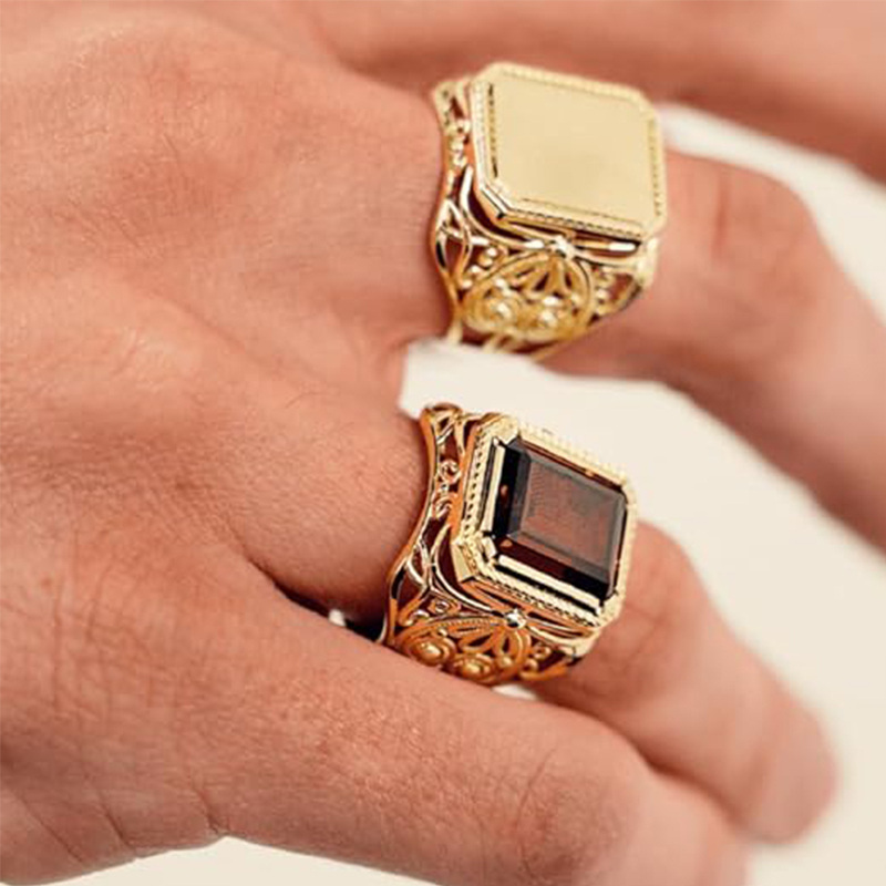 Anillo de aniversario personalizado con piedras preciosas de corte esmeralda en oro de 10 quilates para hombre-2