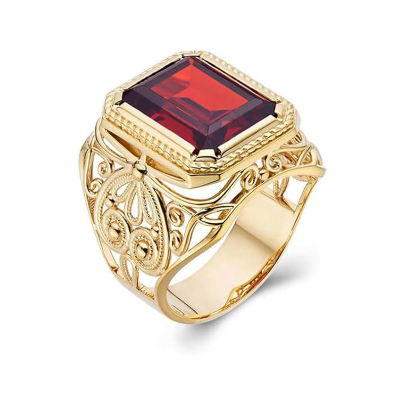 Anillo de aniversario personalizado con piedras preciosas de corte esmeralda en oro de 10 quilates para hombre-4