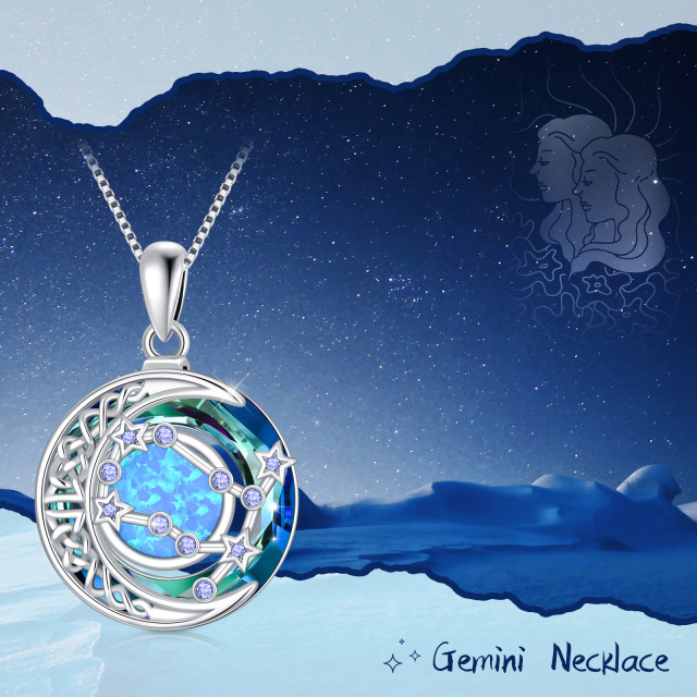 Sterling Silber Gemini Rund Opal mit Kristall Anhänger Halskette-6