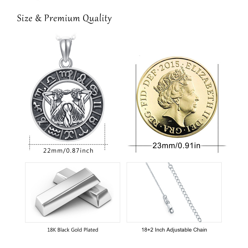 Sterling Silver Gemini Pendant Necklace-5