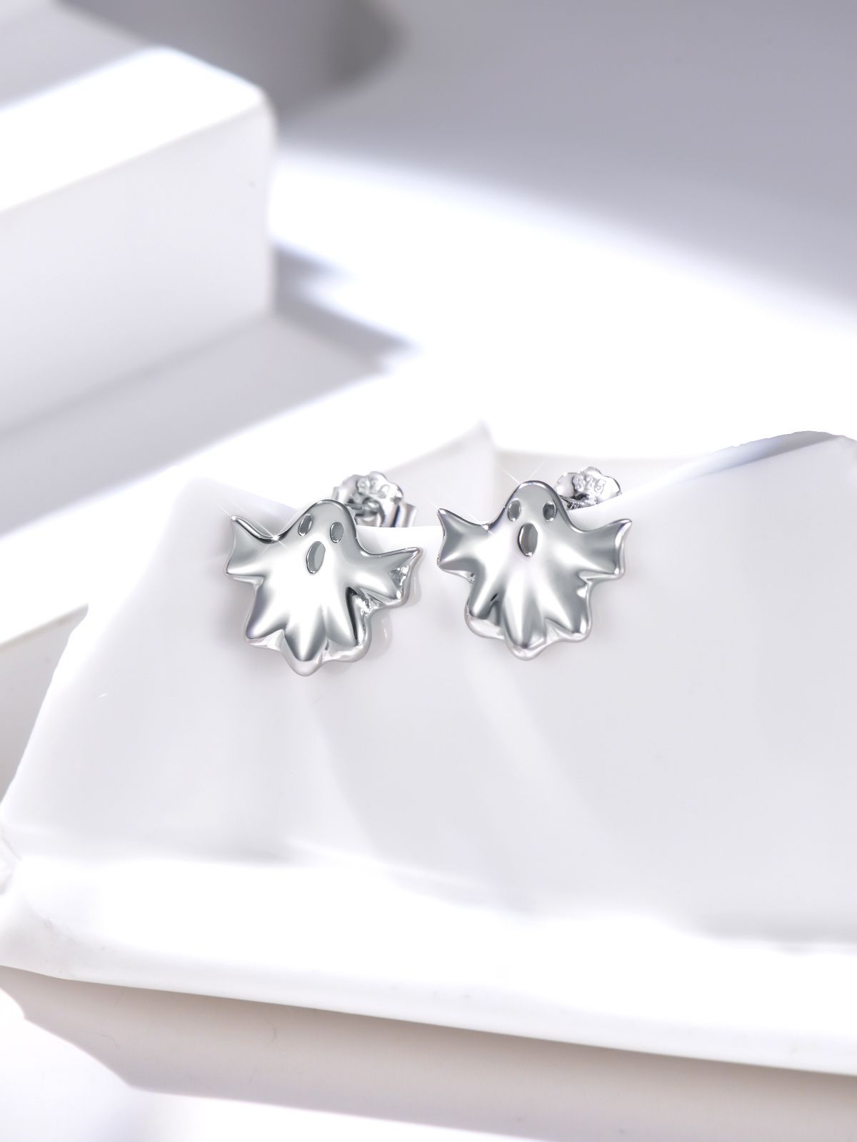 Sterling Silver Ghost Stud Earrings-4