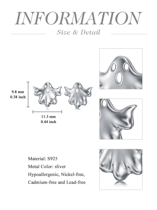 Sterling Silver Ghost Stud Earrings-5