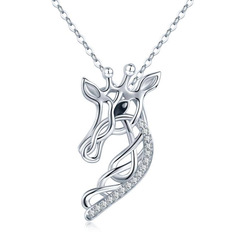 Sterling Silber Cubic Zirkonia Giraffe & Keltischer Knoten Anhänger Halskette-1