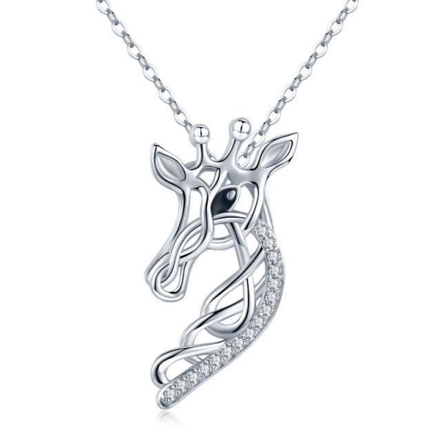 Sterling Silver Cubic Zirconia Giraffe & Celtic Knot Pendant Necklace-1