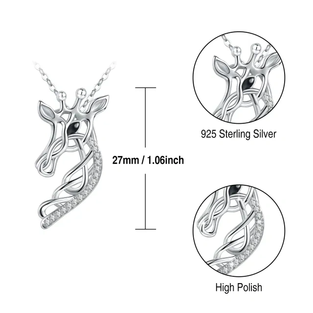 Colar com pingente de girafa e nó celta em prata de lei com zircónias cúbicas-5