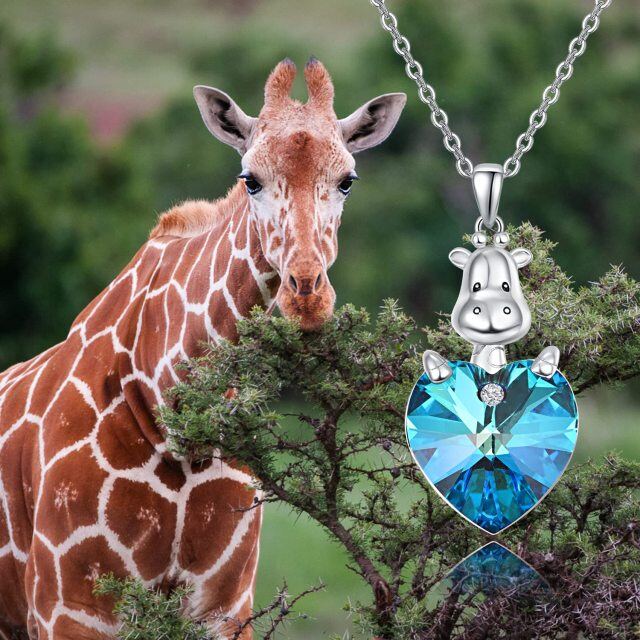 Collier en argent sterling avec pendentif girafe et cœur en cristal-6