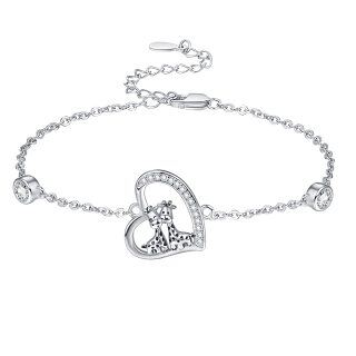 Sterling Silver Cubic Zirconia Giraffe & Heart Charm Bracelet-27