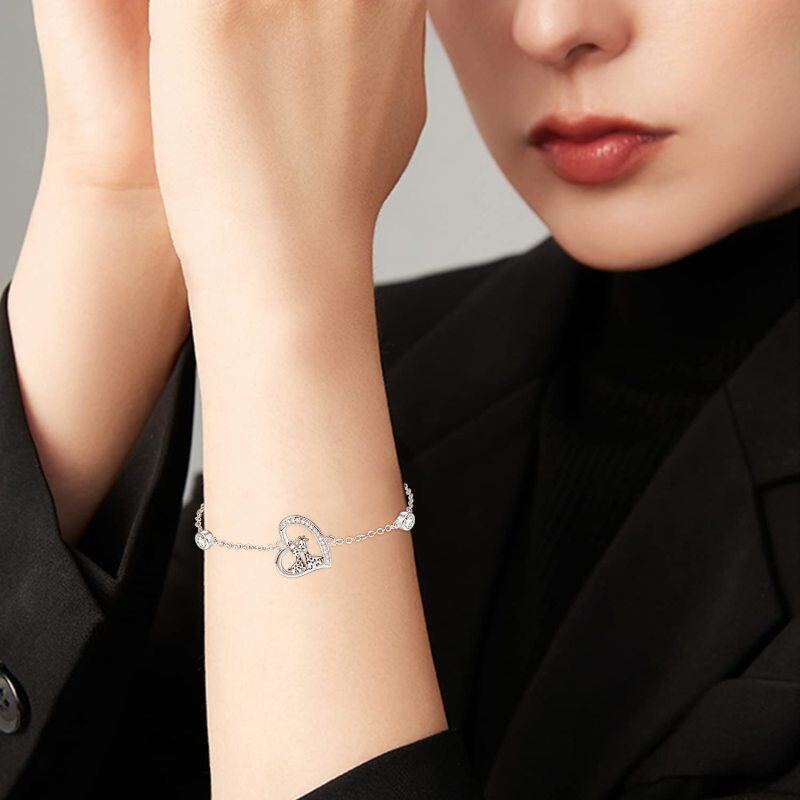 Sterling Silver Cubic Zirconia Giraffe & Heart Charm Bracelet-2