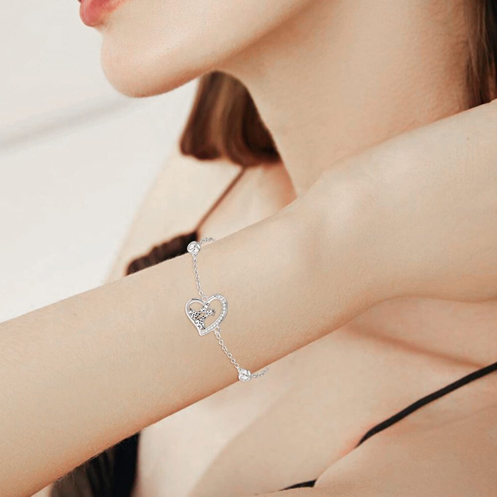 Bracelet en argent sterling avec pendentif girafe et coeur en zircon cubique-4