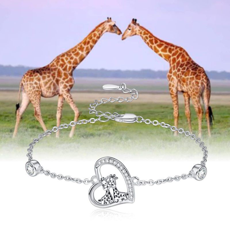 Sterling Silver Cubic Zirconia Giraffe & Heart Charm Bracelet-7