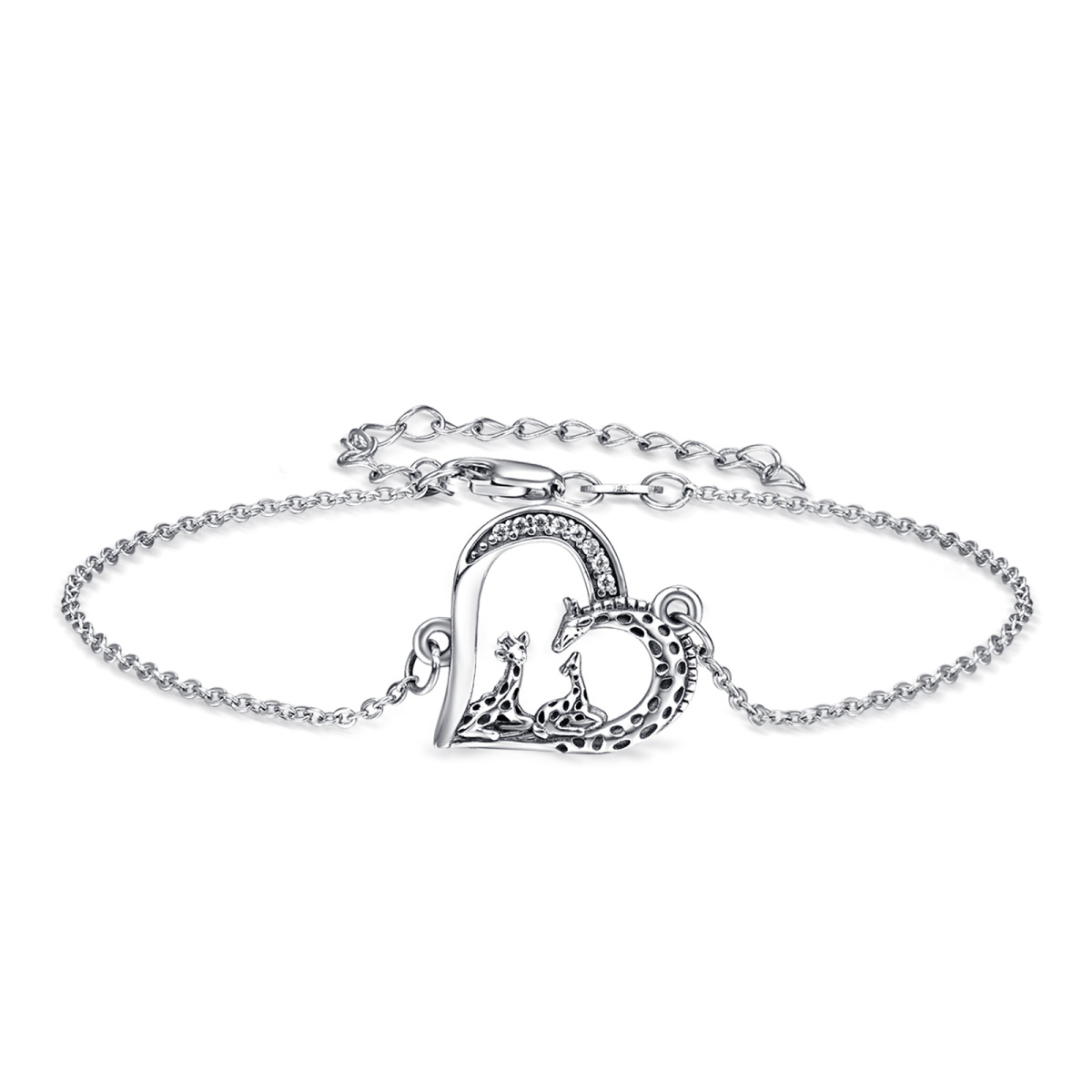 Bracciale con ciondolo a forma di giraffa e cuore in argento sterling-1