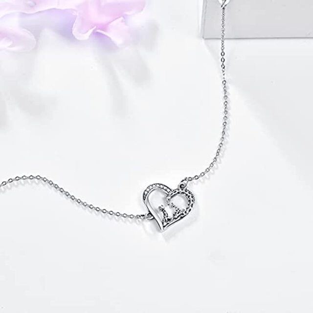 Bracciale con ciondolo a forma di giraffa e cuore in argento sterling-5