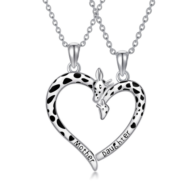 Sterling Silver Giraffe & Heart Pendant Necklace with Engraved Word-1