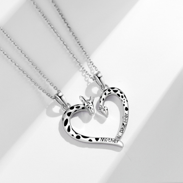 Sterling Silver Giraffe & Heart Pendant Necklace with Engraved Word-3