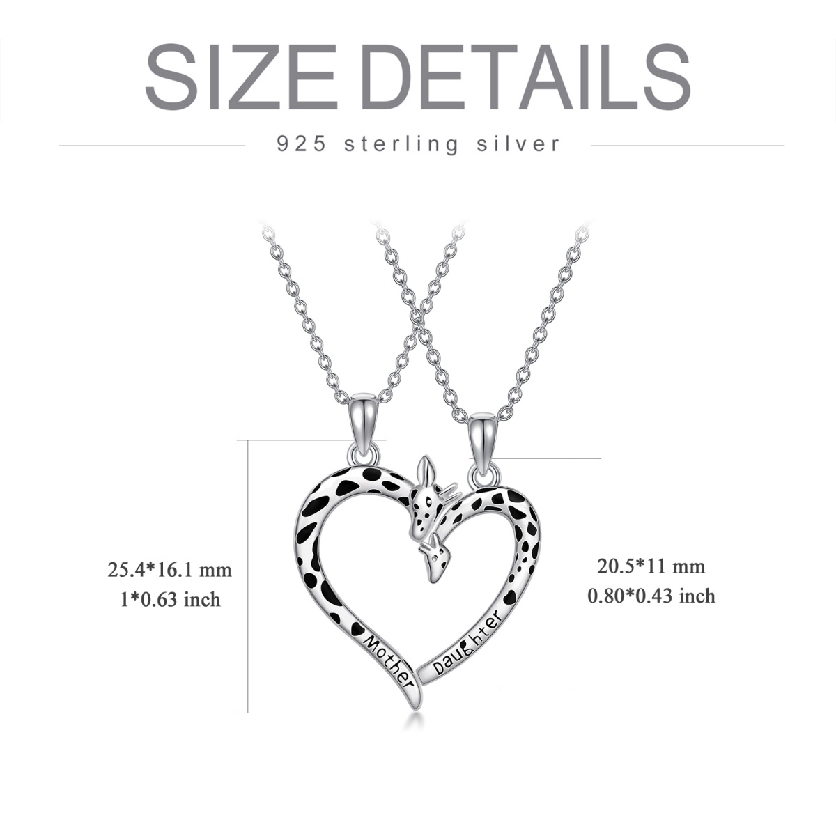 Sterling Silver Giraffe & Heart Pendant Necklace with Engraved Word-5