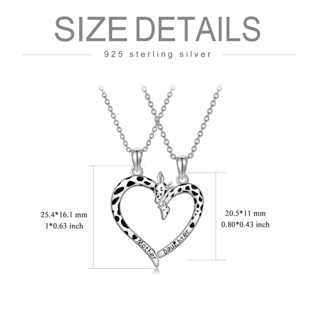 Sterling Silver Giraffe & Heart Pendant Necklace with Engraved Word-5