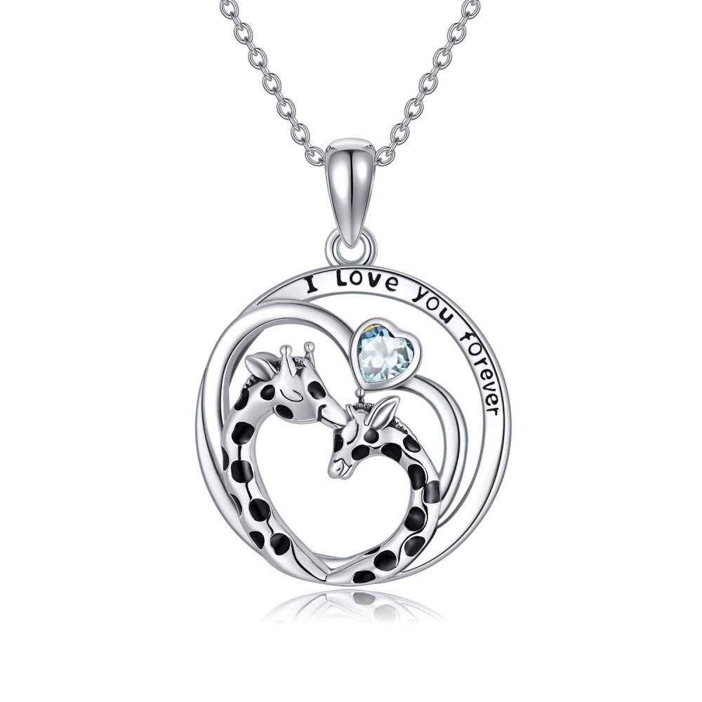 Sterling Silber Cubic Zirkonia Giraffe & Herz Anhänger Halskette mit eingraviertem Wort-1