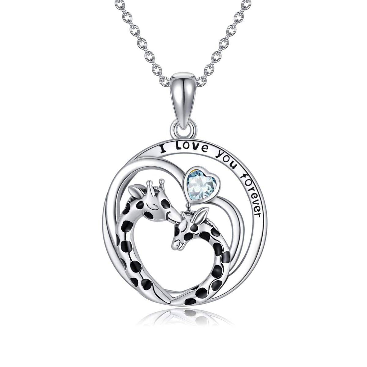 Collana con ciondolo a forma di giraffa e cuore in argento sterling con parola incisa-1