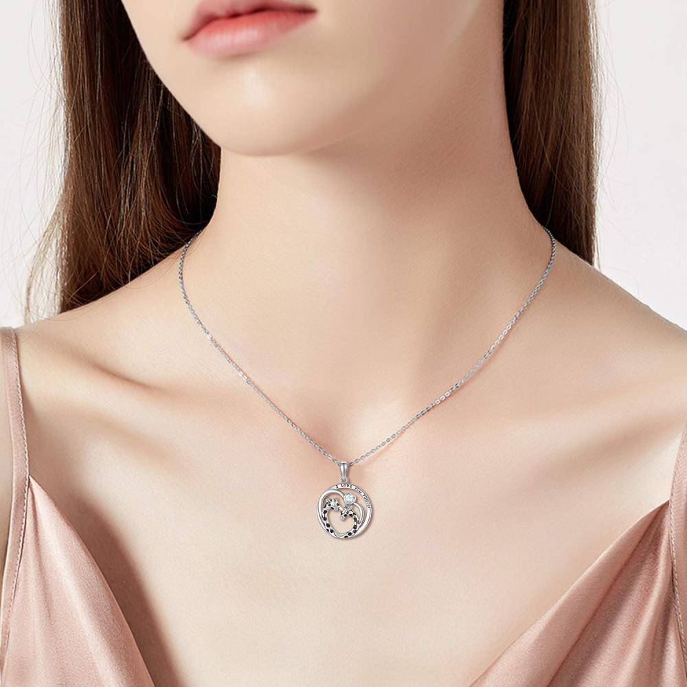 Sterling Silber Cubic Zirkonia Giraffe & Herz Anhänger Halskette mit eingraviertem Wort-2
