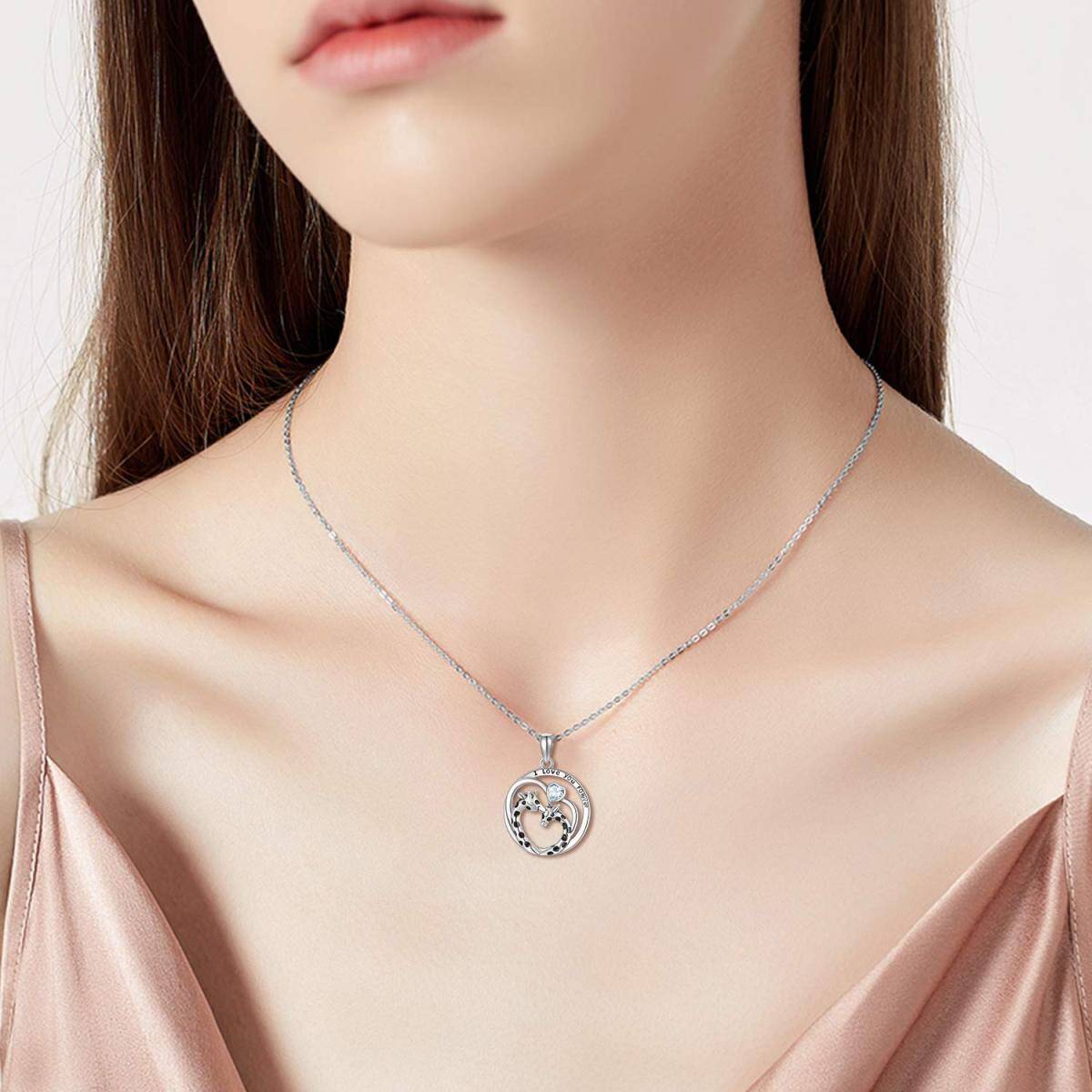 Sterling Silver Cubic Zirconia Giraffe & Heart Pendant Necklace with Engraved Word-2