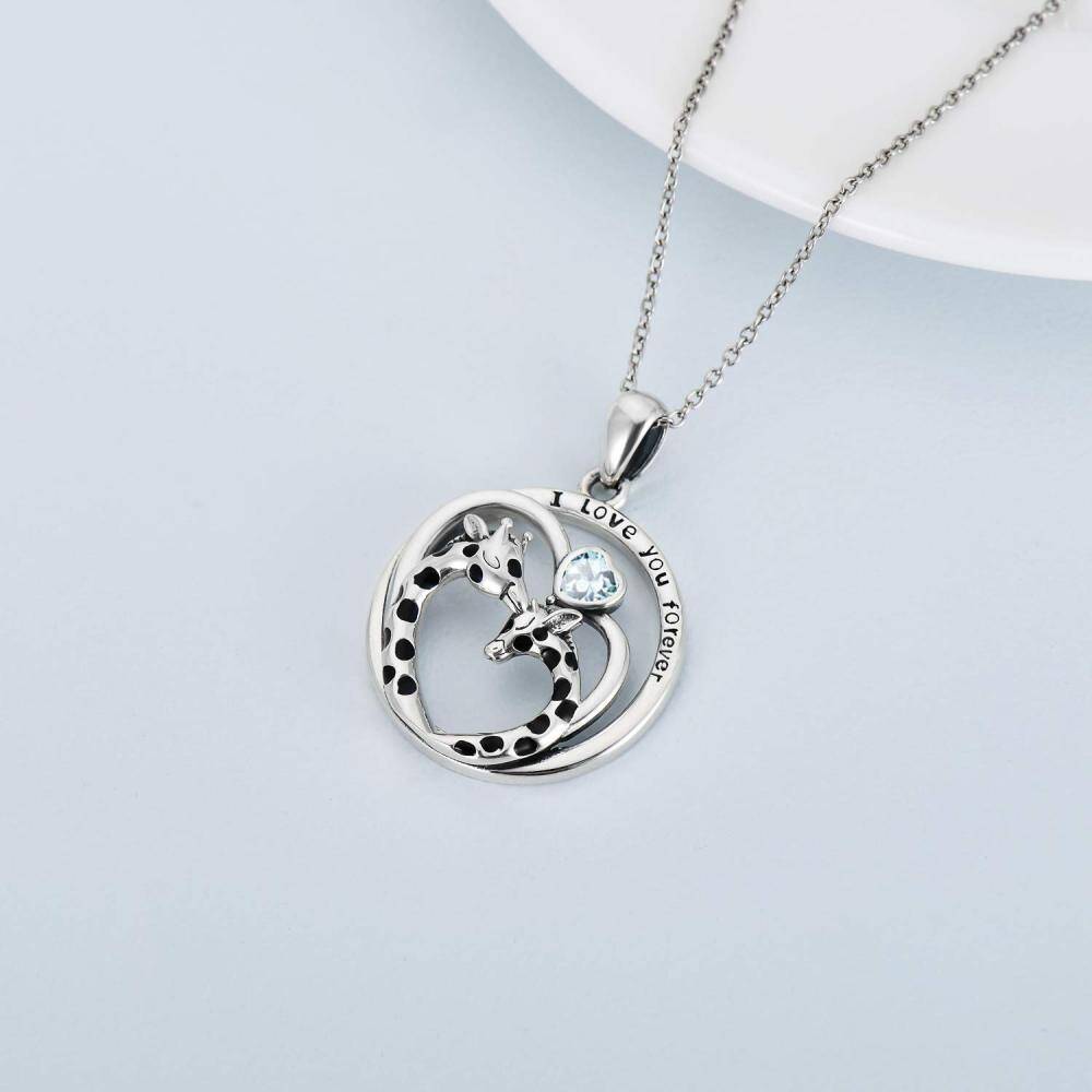 Sterling Silber Cubic Zirkonia Giraffe & Herz Anhänger Halskette mit eingraviertem Wort-3