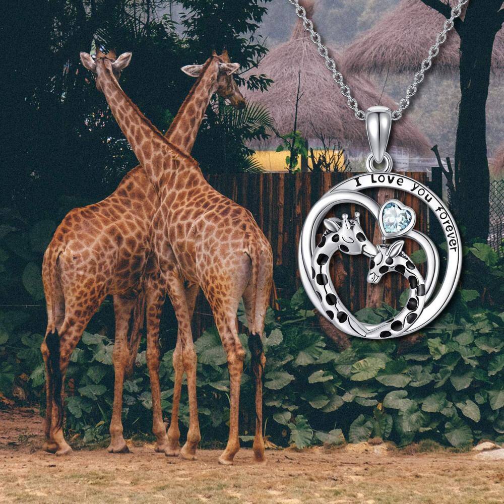 Sterling Silber Cubic Zirkonia Giraffe & Herz Anhänger Halskette mit eingraviertem Wort-5