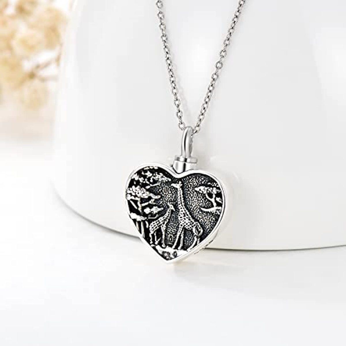 Sterling Silver Giraffe & Heart Urn Necklace for Ashes-3