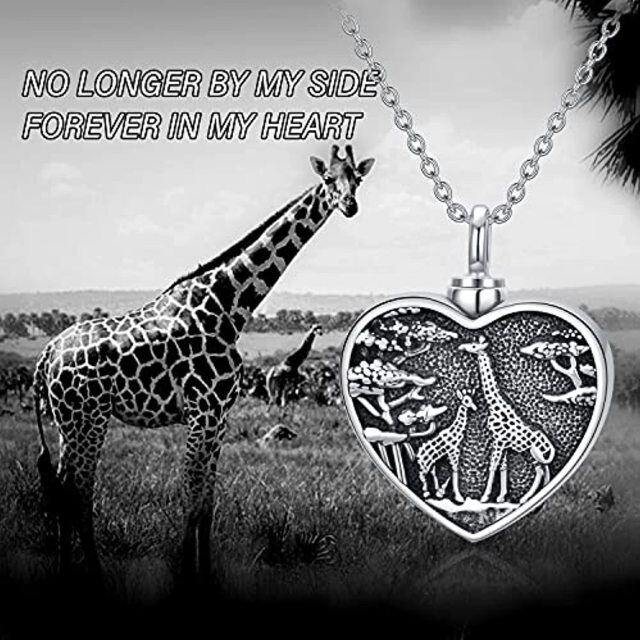 Collier en argent sterling Girafe et urne en forme de coeur-5