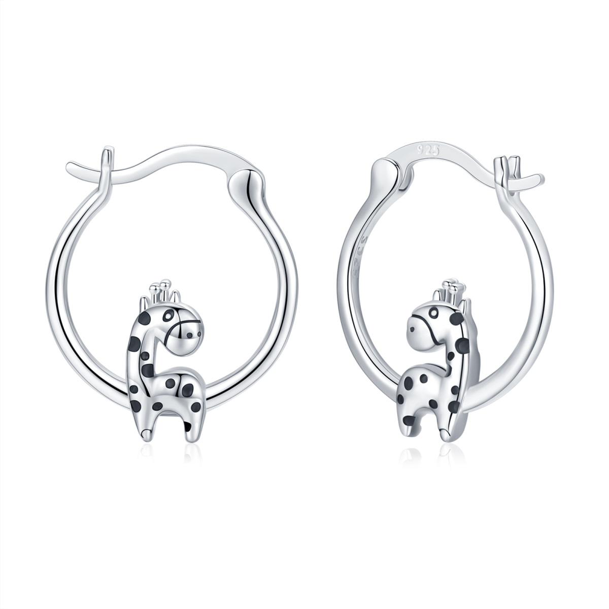 Sterling Silver Giraffe Hoop Earrings-1