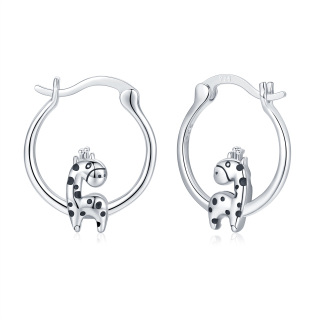 Sterling Silver Giraffe Hoop Earrings-38