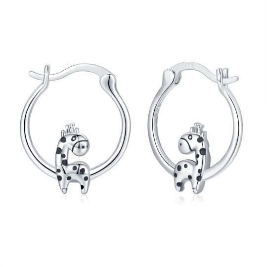 Orecchini a cerchio con giraffa in argento sterling