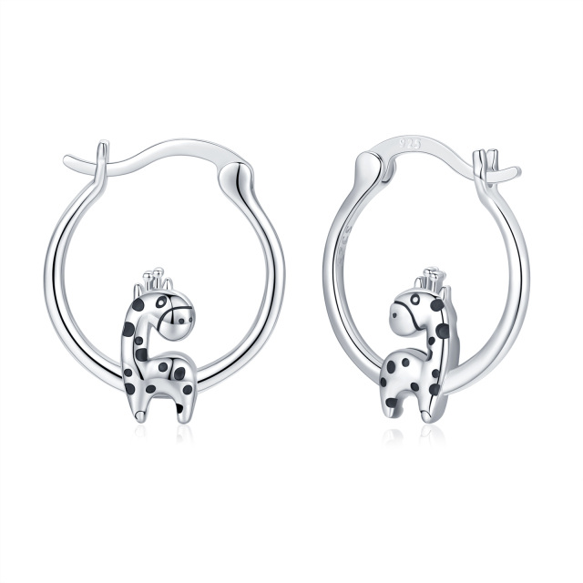 Orecchini a cerchio con giraffa in argento sterling-1