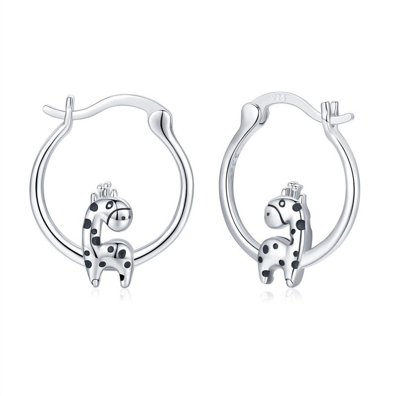 Sterling Silver Giraffe Hoop Earrings-14