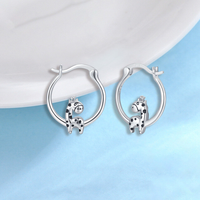 Sterling Silver Giraffe Hoop Earrings-5