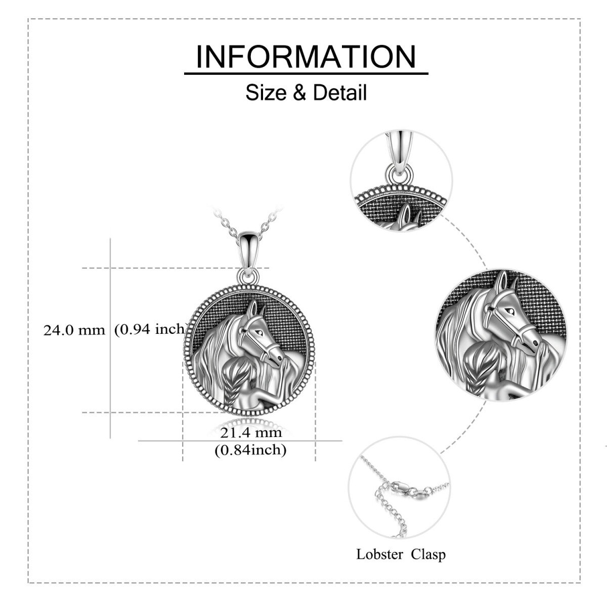 Sterling Silber Mädchen & Pferd Runde Anhänger Halskette-5