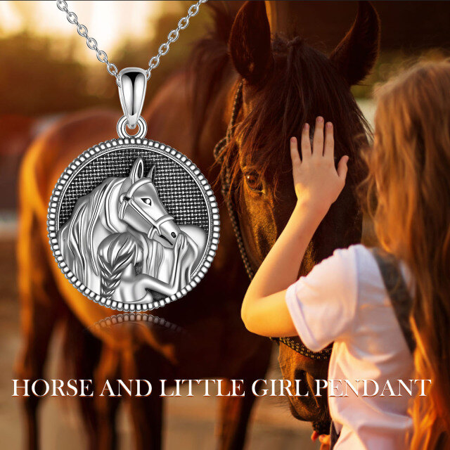 Collier en argent sterling avec pendentif rond fille et cheval-6