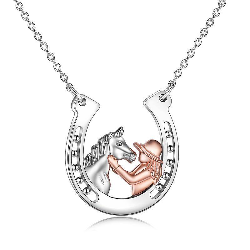 Colliers à pendentif en argent sterling en forme de fer à cheval pour filles et chevaux-1