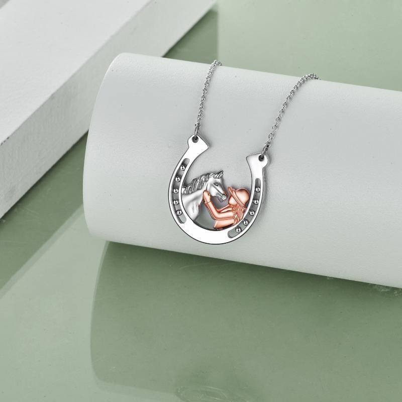 Colliers à pendentif en argent sterling en forme de fer à cheval pour filles et chevaux-2