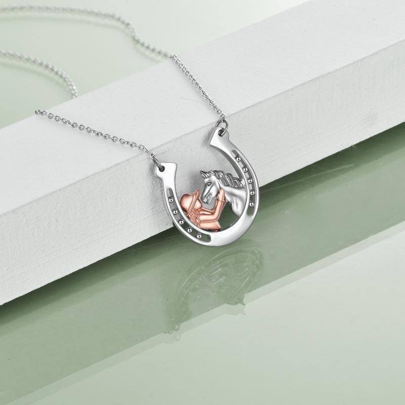 Colliers à pendentif en argent sterling en forme de fer à cheval pour filles et chevaux-3