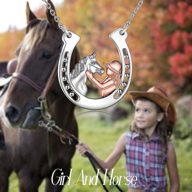 Colliers à pendentif en argent sterling en forme de fer à cheval pour filles et chevaux-5